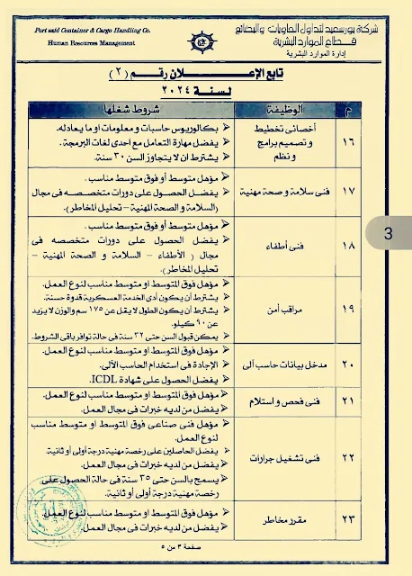 وظائف شركة بورسعيد لتداول الحاويات للمؤهلات العليا والمتوسطة